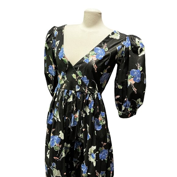 Vintage Handmade Eighties Cottage Core V Neck Balloon Sleeve Dress Sz Large Wome - Picture 4 of 16